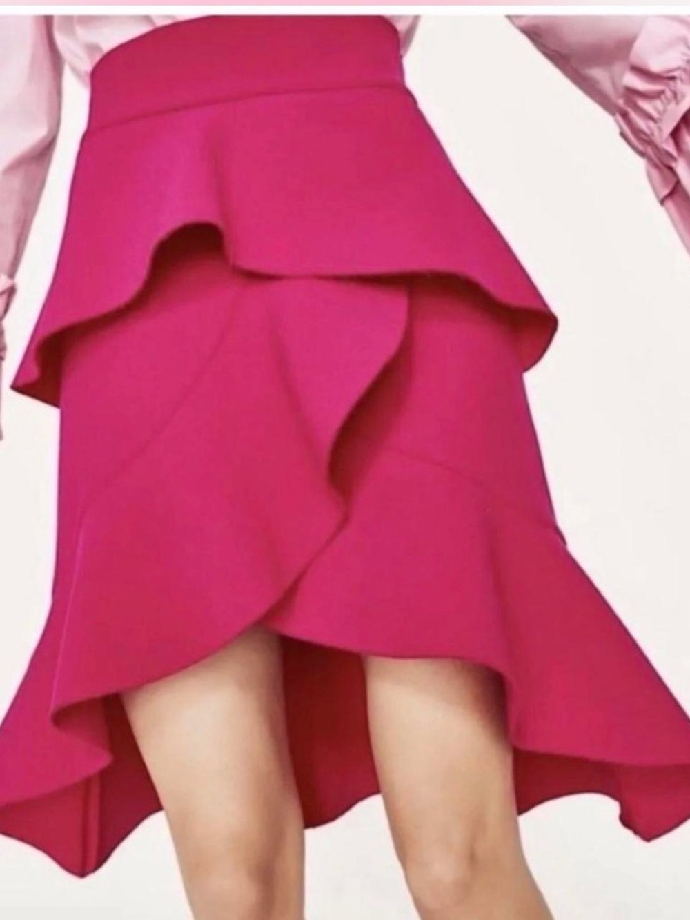 WOMANS ZARA FUSCHIA PINK RUFFLED SKIRT SIZE M NEW Without Tag